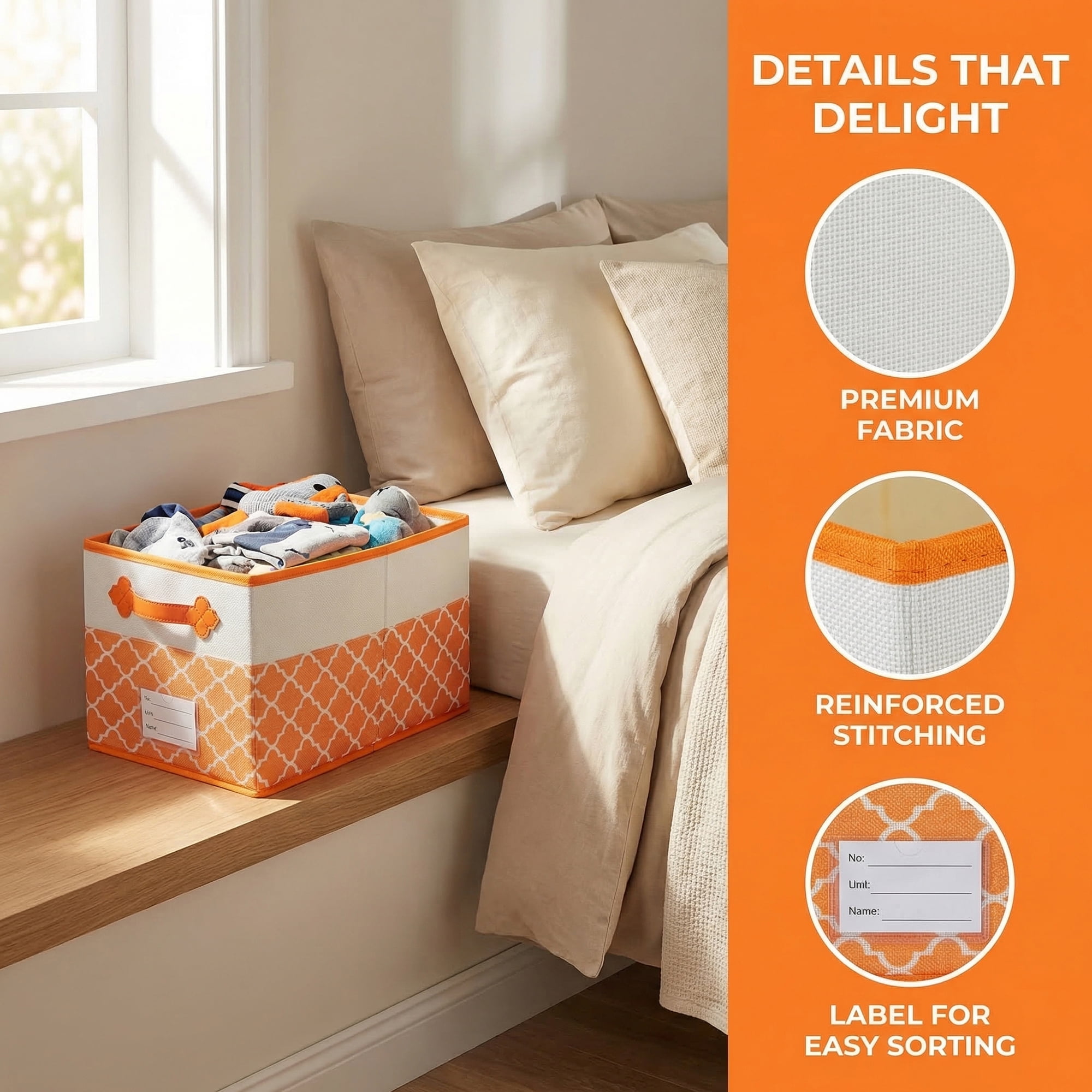Unique Bargains Storage Basket with Handle for Organizing Objects Orange 15"x9.8"x8.3"