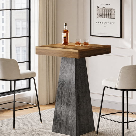 Fnova 40" Square Pub Table, Tall High Bistro Bar Table for Home Bar, Farmhouse High Top Unit for Kitchen, Brown & Gray
