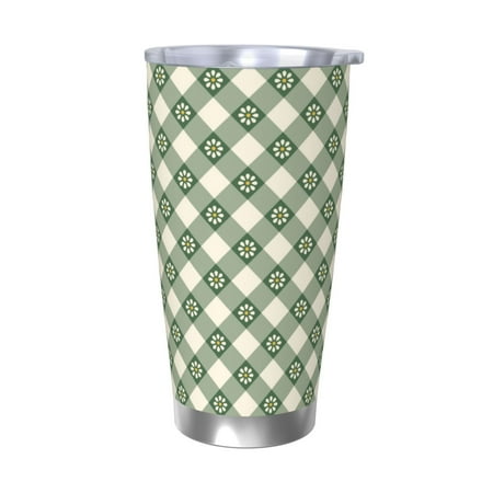

Logiee Daisy Plaid Green Print 20OZ Car Cup with Lid Stainless Steel Vacuum Insulated Double Wall Travel Tumbler Durable Insulated Coffee Mug Thermal Cup with Straw-Without Straw