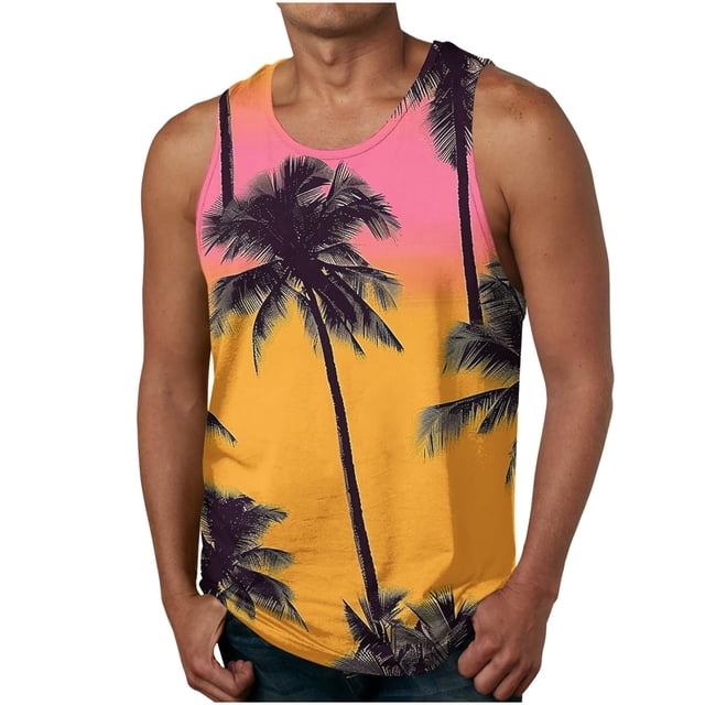 Gilet Sans Manches à Col Rond Imprimé pour Hommes, Tissu Polyester, Léger pour l'Été, Tenue Décontractée, Ajustement Respirant, Design Graphique Élégant, Lavable en Machine