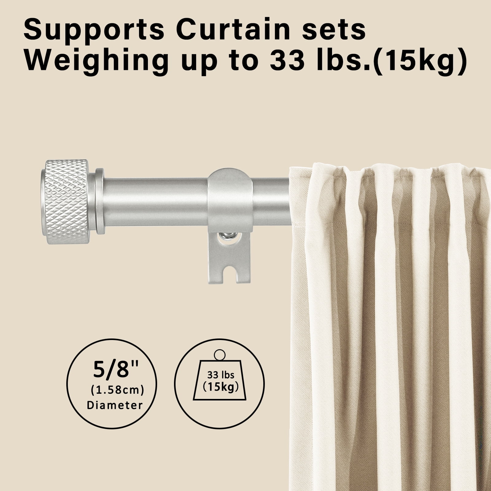 Ridicili 5/8 Inch Adjustable Single Drapery Curtain Rod Set with Rhombus Cylinder Finials, 84"-120", Pewter