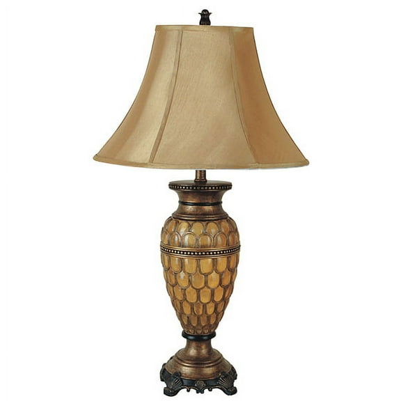 NEW Painted Amber/Gold/Black Base with Night Light, 7-watt Bulb Included, Gold Fabric Shade, Socket Switch, 31" Table Lamp 8233