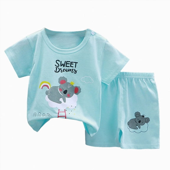 Zshosam Baby Summer Clothes Toddler Boys Short Sleeve Outfit Soft Breathable Cute Pattern Play Set Size 9 18 Months,(Sky Blue 9-18 Months)