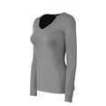 thumbnail image 2 of Bozzolo Women's RT1201 Basic V-Neck Long Sleeve T Shirt Top Mh Grey L, 2 of 3