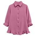 thumbnail image 4 of cocolona Womens Summer Tops Lapel Ruffle 3/4 Sleeve Button Shirts Dressy Casual Solid Color Blouses, 4 of 4