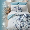thumbnail image 3 of Regency Heights 9-Piece Watercolor Floral Comforter Set, King Size Botanical Print Bed in a Bag, Coastal Blue Bedding Comforter Set with Flat Sheet, Fitted Sheet with Side Pocket, 3 of 9