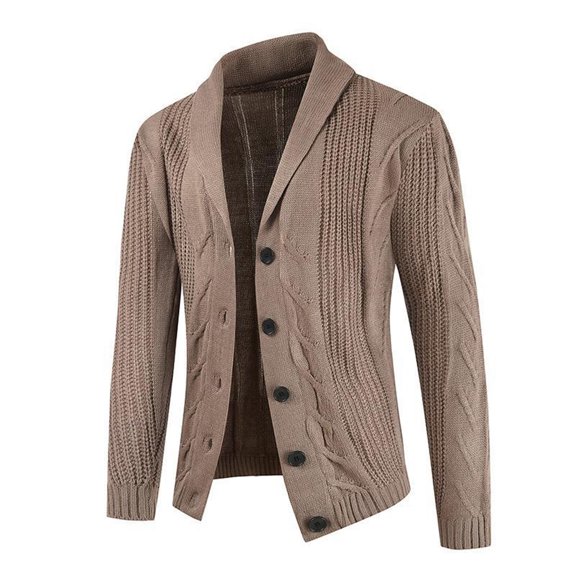 Lovskoo Mens Cardigan Sweater Winter Trendy Slim Solid Color Sweater Single Button Casual Knit Tops Coat Brown