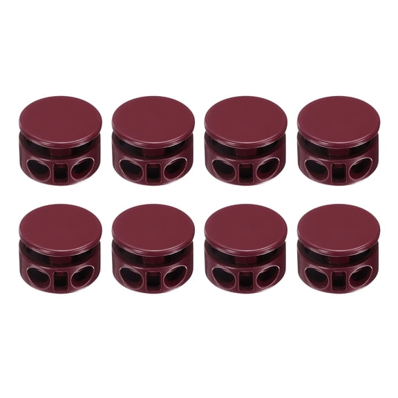 8Pack Round Cord Locks, 4mm Metal Double Hole Spring Toggle Stopper, Dark Red