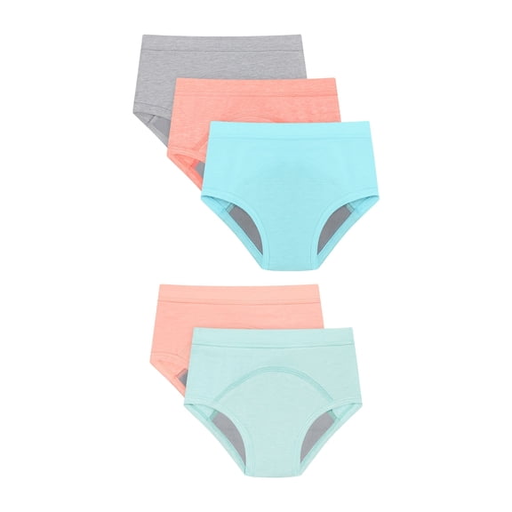 Hanes Toddler Girls' Heavy Absorbency Underwear Briefs Pack, 5-Pack, Cotton, Odor Control, Solids Assorted 4T/5T