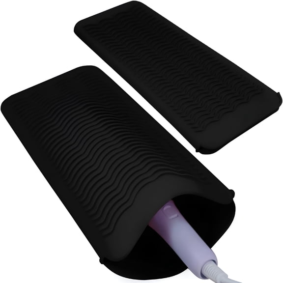 ICERUN 2Pcs Silicone Heat Resistant Mat Pouch for Hair Straightener,Curling Iron,Flat Iron and Hot Hair Tools Black