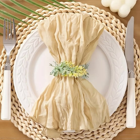 30Pcs Cheesecloth Napkins, Washable Polyester Table Napkins Cloth, 17×17Inch Boho Napkins, Khaki & Sage Green Bohemian Floral Napkins for Weddings, Christmas, Birthday Parties, All-Season Table Decor