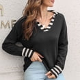 thumbnail image 3 of Suéter de punto holgado con puños a rayas, color negro, cuello vuelto, para mujer, estilo elegante de invierno, talla M, 3 of 6