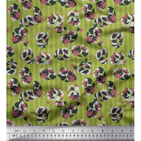Soimoi Cotton Duck Fabric Stripe & Floral Artistic Printed Craft Fabric by the Yard 56 Inch Wide