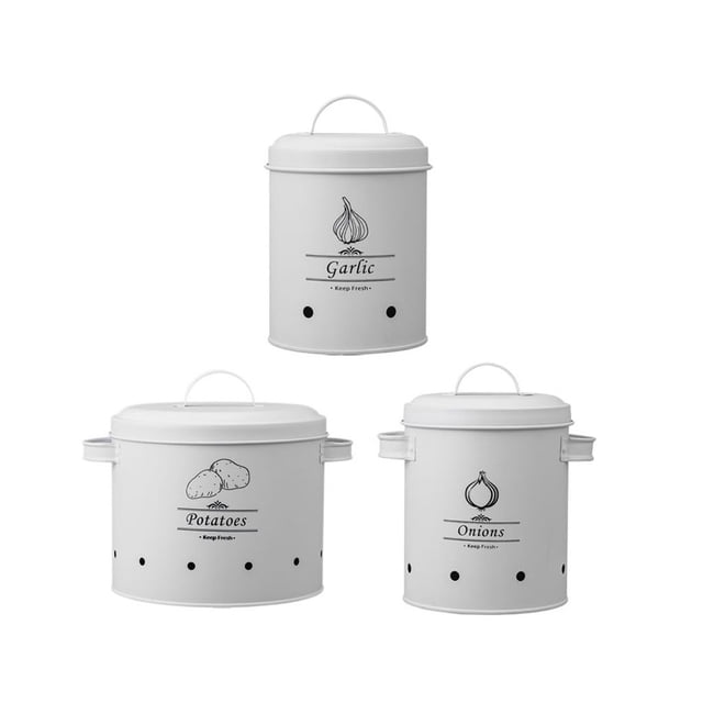 Billuyoard Paquete de 3 cubos de patatas de acero al carbono, recipiente de almacenamiento para cocina, tarros de ajo, contenedores, barriles de patatas, Organizadores de utensilios de cocina Tipo B Billuyoard HA065896-02