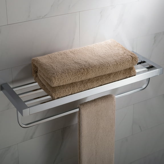 KRAUS Stelios Bathroom Shelf with Towel Bar, Chrome Finish