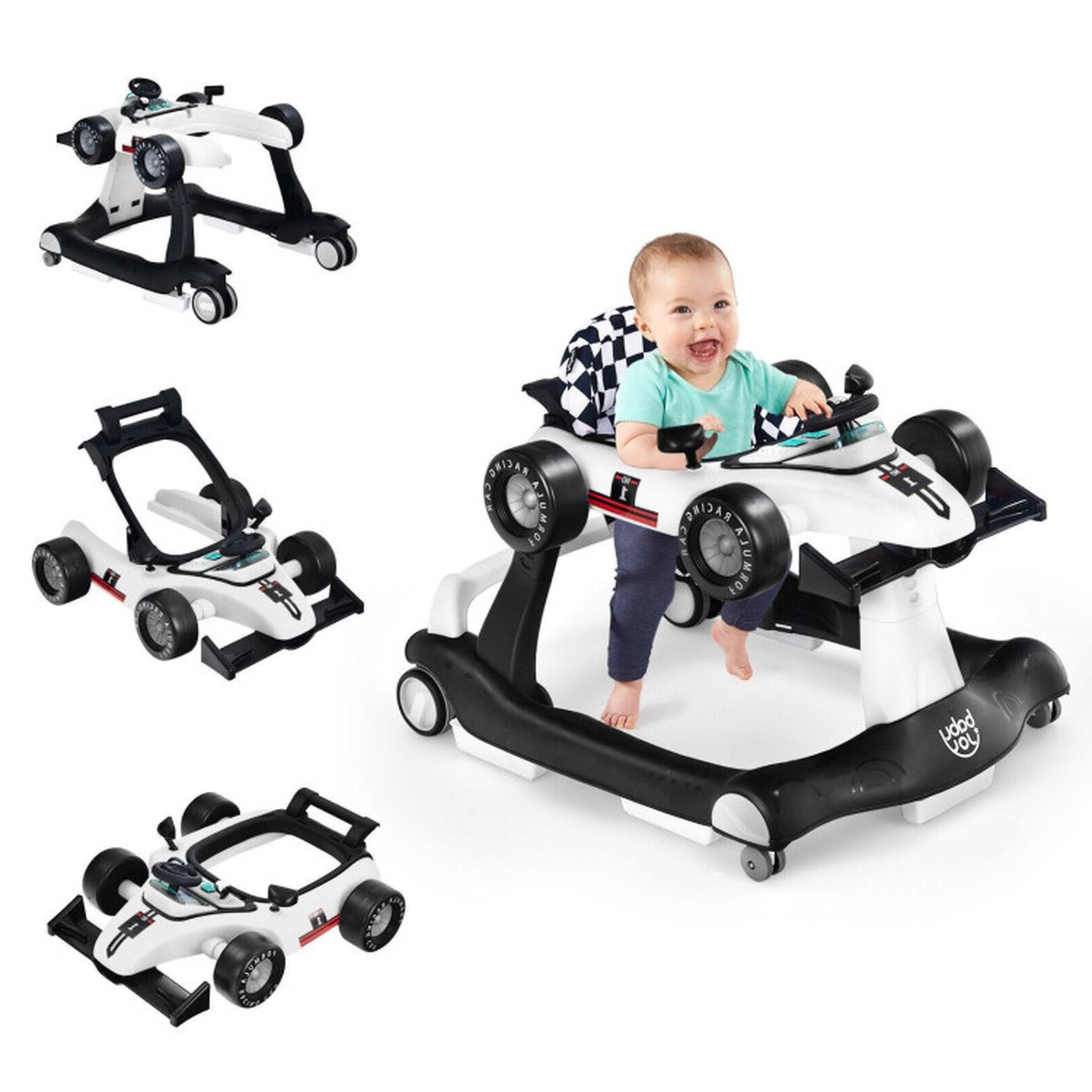 Redsmile 4-in-1 Baby Walker with Wheels, Foldable Activity Push Walker with 3 Adjustable Heights Music Lights and Toy Car Mode for Baby Boys Girls 6-18 Months, Christmas Gift, Blue