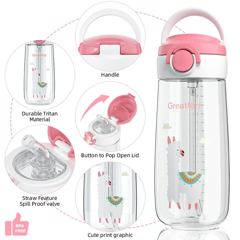 ROISDIYI Kids Water Bottle with Straw Spill Proof Toddler Water Bottles for  School 16 OZ 3 Pack Ideal for Travel and Activities Easy Clean and  Dishwasher Safe Press The Button For Pop