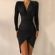 thumbnail image 2 of Vestido sexy fruncido a la moda para mujer, vestido con escote en V profundo, vestido de manga larga irregular para cenas, fiestas, banquetes, vestidos ajustados, vestido de discoteca, 2 of 5