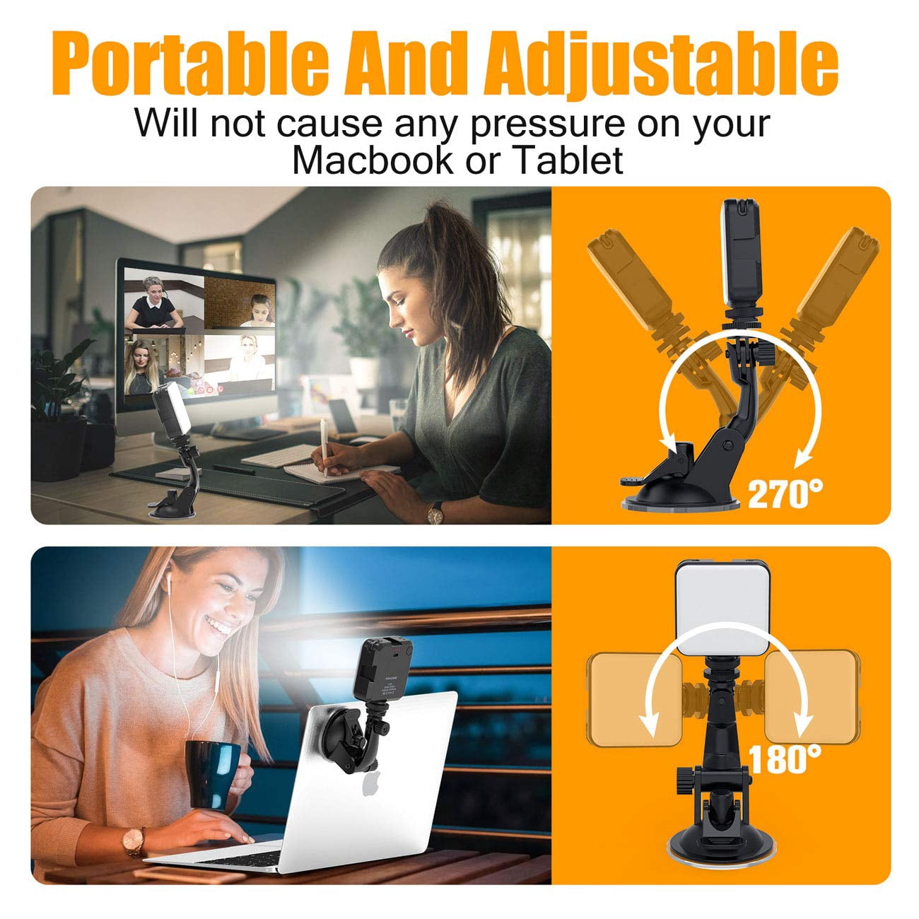 Video Conference Lighting Kit, Webcam Lighting for Remote Working/Zoom Calls, Zoom Lighting/Live Streaming, Self Broadcasting, for Laptop/Computer with Upgrade Suction Cup