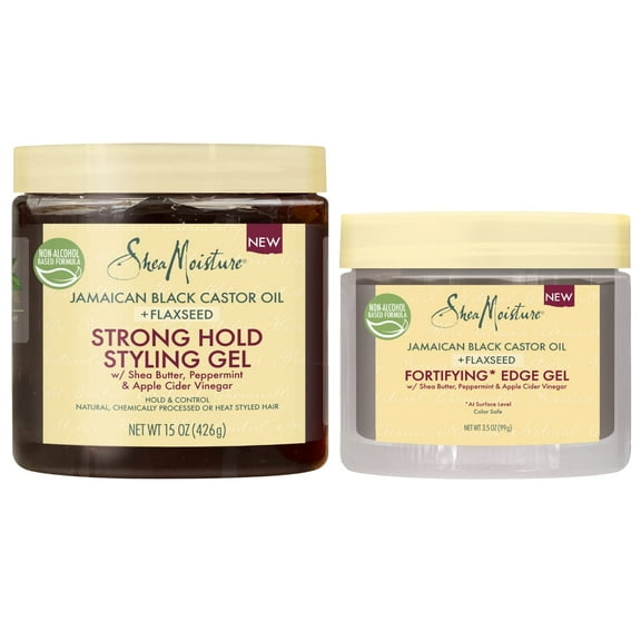 Sheamoisture Curly Hair Products Jamaican Black Castor Oil   Flaxseed Styling Edge Control (3.5 Oz) Bundled With Strong Hold Styling Gel (15 Oz) For Natural, Chemically Processed Or Heat Styled Hair
