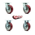 thumbnail image 2 of 6 Inch Poly on Aluminum Caster Set with Roller Bearings 2 Swivel 2 Rigid SCC, 2 of 2