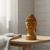 Hand-Carved Wooden Buddha Head, 21 cm - Peaceful Home Decor, Brown Finish