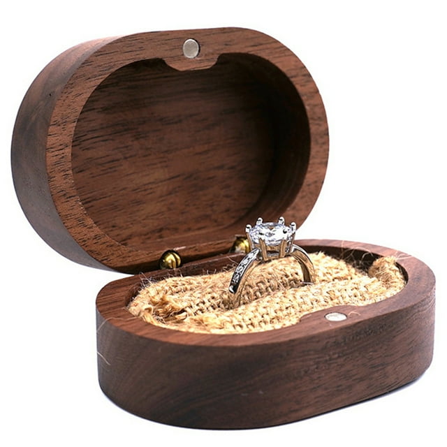 Bangcool Wedding Ring Box Wooden Portable Natural Ring Bearer Box Engagement Ring Case