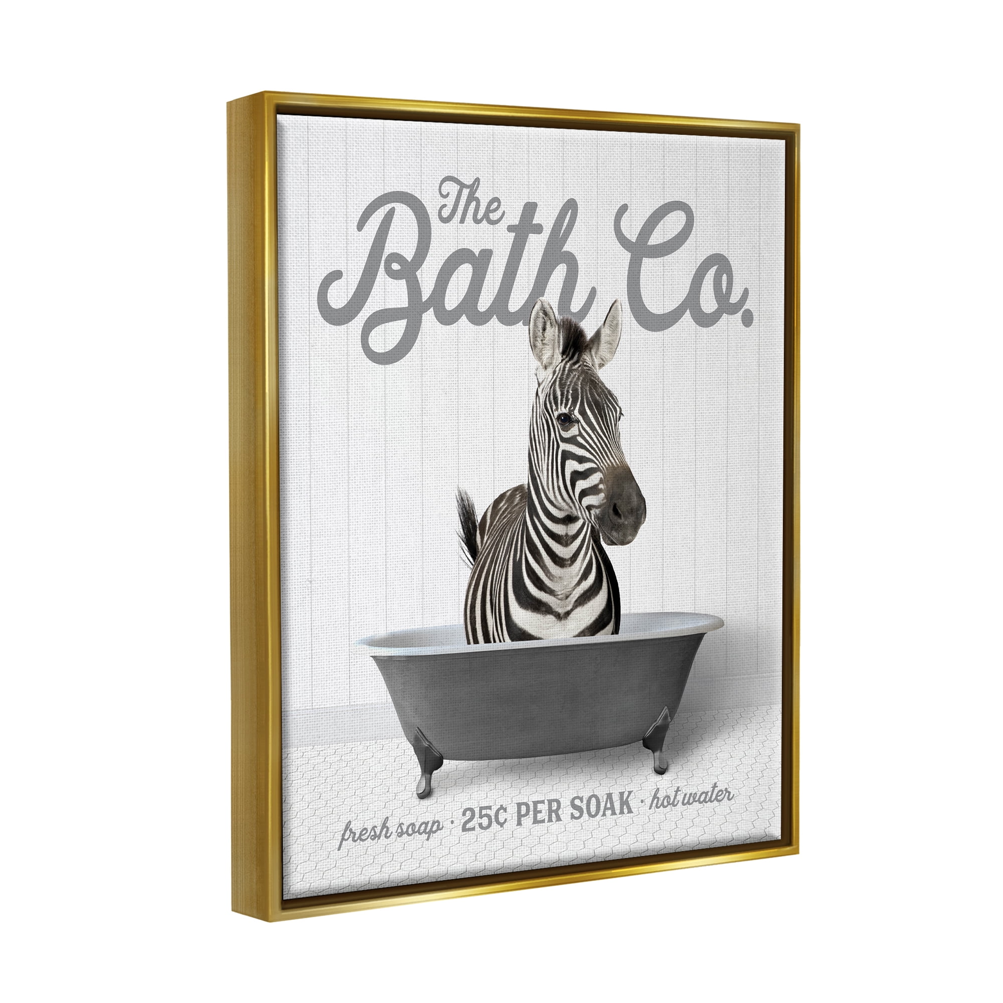 Stupell Industries Zebra Bathroom Tub Animals & Insects Painting Gold Floater Framed Art Print Wall Art, 17 x 21