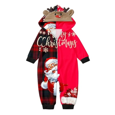 

Matching Family Outfits Babys Merry Christmas Sets Prints Hooded Zipper Jumpsuit Holiday Casual Pajamas Set Red 18M