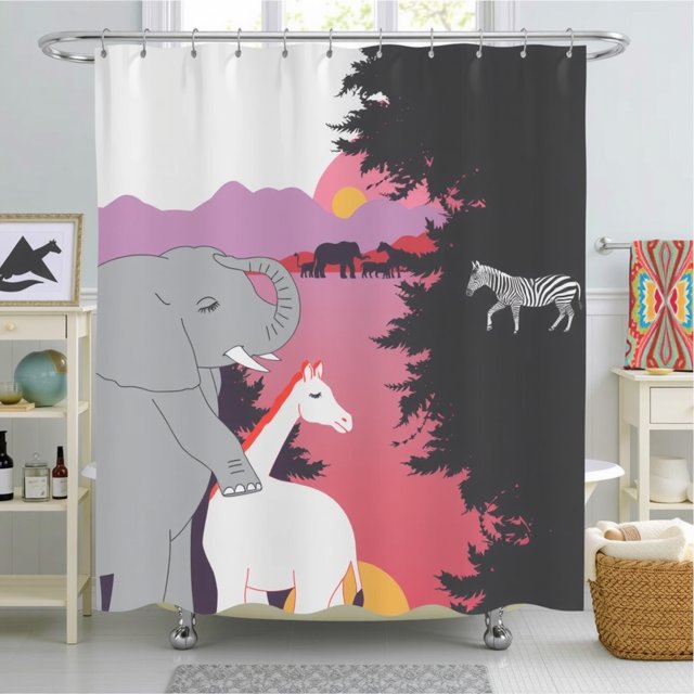 Colorful African Shower Curtain - Sunset Savanna Design
