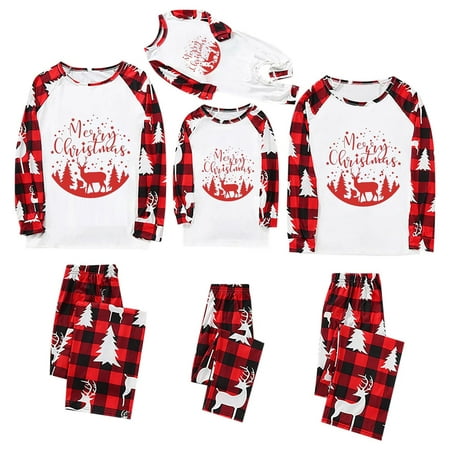 

Herrnalise Christmas Pajamas For Family Christmas Women Printed Blouse Round-Neck Tops+Pants Family Matching Pajamas Set Matching Christmas Pjs For Family Red-Mom