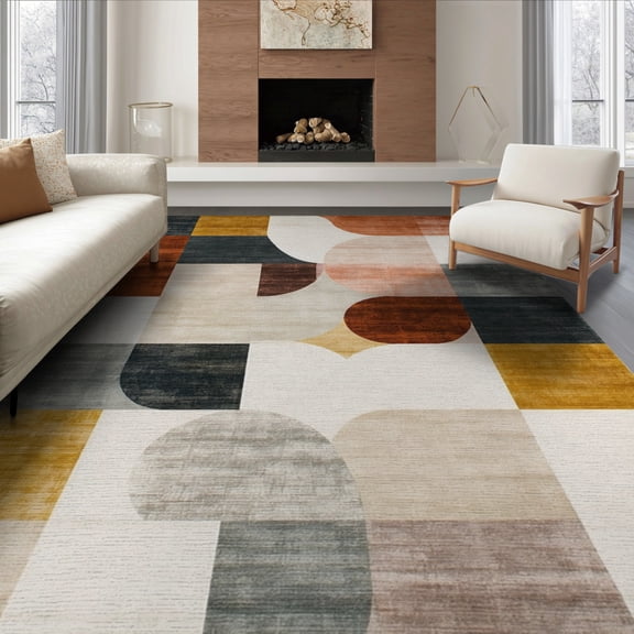 ODIKA 8'x10' Washable Area Rug Geometric Contemporary Abstract Distressed Vintage Assorted for Living Room, Under Sectional, Family , Durable, Non-Slip