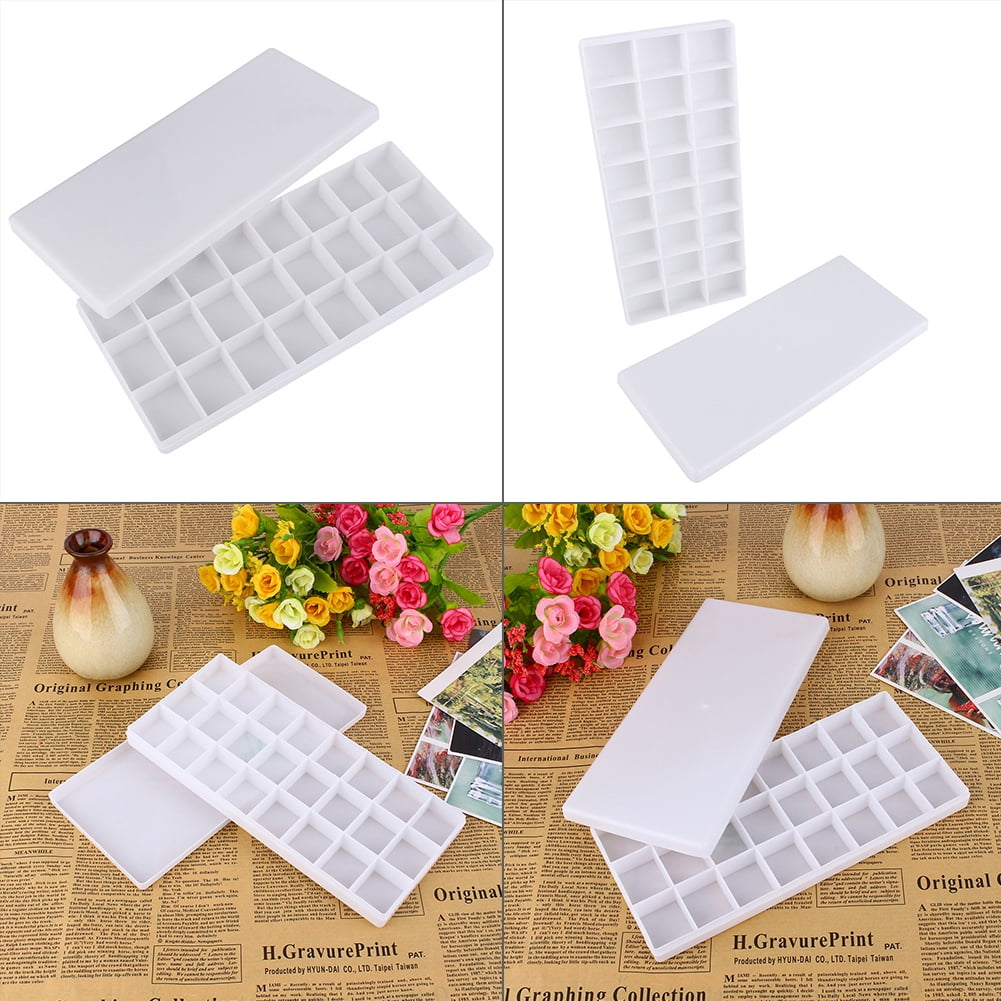 Tebru White Plastic 24 Compartments Watercolor Paint Painting Tray
