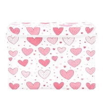 WOBOGO Valentine Day Pink Hearts Pattern Large Collapsible Storage Box Flip Lid Fabric Decorative Organizer Container Basket with Handles 16.5×12.6×11.8in