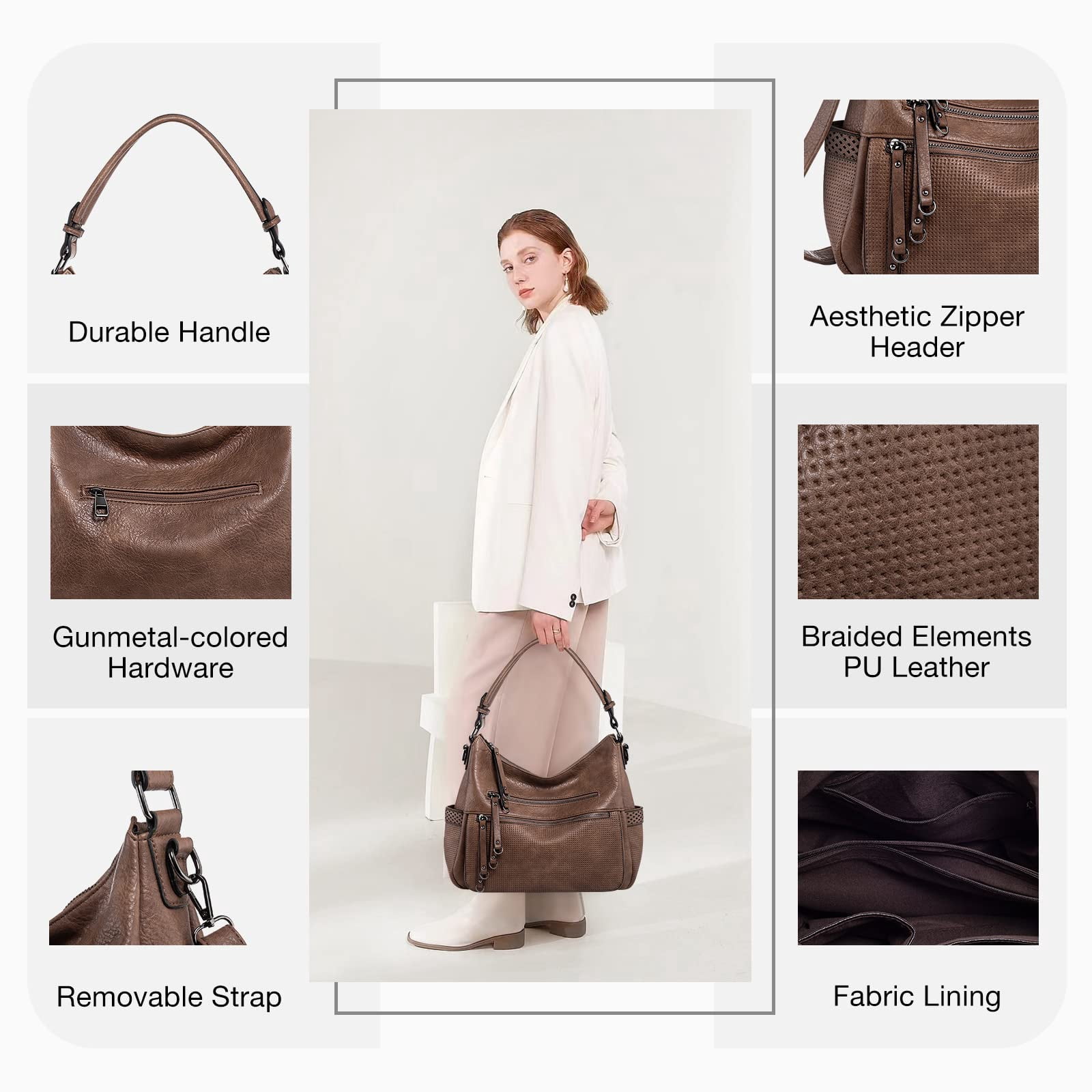 Capamaster Large Capacity Vintage Hobo Bag | Retro PU Leather 2-Way Shoulder Crossbody Purse for Women Mud Color