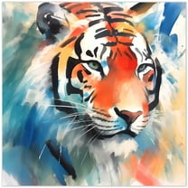 "Regal Strength II" Tiger Frameless Free Floating Reverse Printed Tempered Art Glass Wall Art