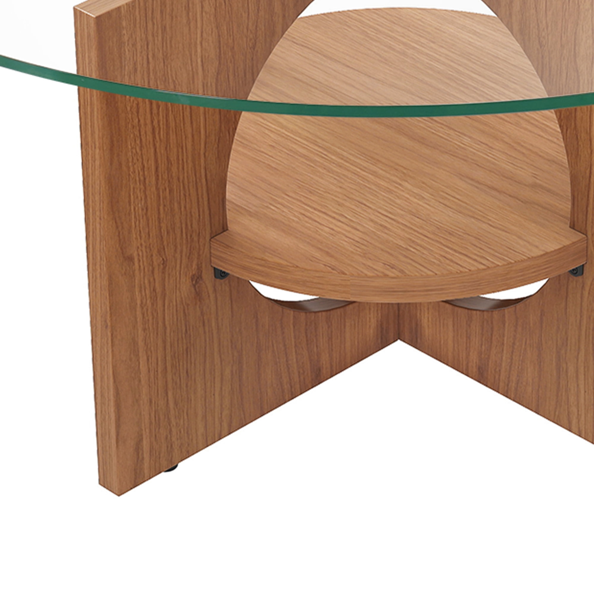 Uforic Round Coffee Table, 2-Tier Tempered Glass Coffee Table with Storage Shelf, Modern Multi-Purpose Center Cocktail Table for Living Room, Office, Walnut Finish