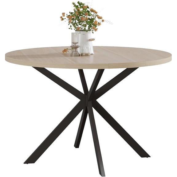 47.2 Inch Round Dining Table for 4, Farmhouse Wood Kitchen Table, Circle Dinner Table for Kitchen & Dining Room, Natural Oak