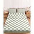 thumbnail image 2 of Full Size Fitted Sheet Set - Sage Green Plaid 3 Piece Bedding Sets 16" Deep Pocket Fitted Sheet with 2 Pillowcases Farmhouse Green White Checkered Lace Brushed Microfiber Hotel Luxury Bed Sheets, 2 of 9