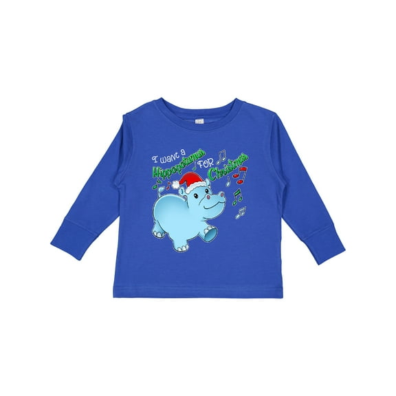 Inktastic I Want a Hippopotamus for Christmas Hippo in Santa Hat Boys or Girls Long Sleeve Toddler T-Shirt