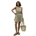 thumbnail image 2 of Women'S 2 Piece Outfits Sleeveless Top and Pleated Skirt Basic Suit Sets Khaki M, 2 of 8