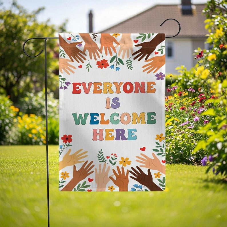 TiniDecor Everyone Is Welcome Garden Flag – 28”x40” Inclusive Yard Sign, Colorful Outdoor Decor