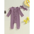 thumbnail image 2 of Suealasg Infant Girl Fall One Piece Bodysuits 3 6 12 18 Months Baby Girl Clothes Newborn Girl Long Sleeve Crew Neck Ribbed Jumpsuit+Hat, 2 of 7