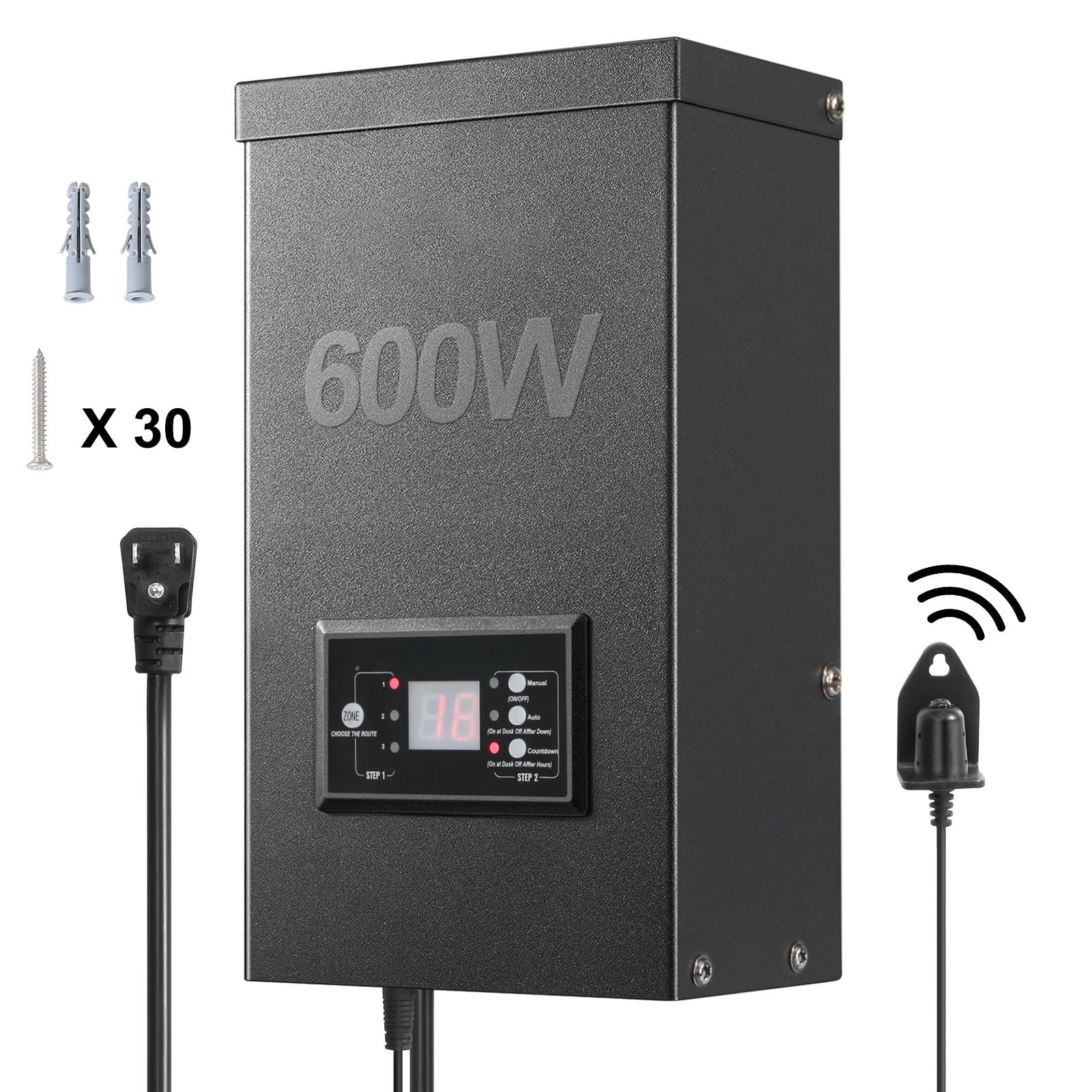 600W Landscape Transformer, Timed Light Sensor, Waterproof 120V to 12V/14V Outdoor Spotlight Trail Pool ETL Certified
