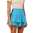 thumbnail image 5 of Wowcloth Women's A-line Short Skirt, Solid Color High Waist with Tie Belt, Retro Double Layer Ruffle Hem for Casual and Daily Wear, 5 of 5