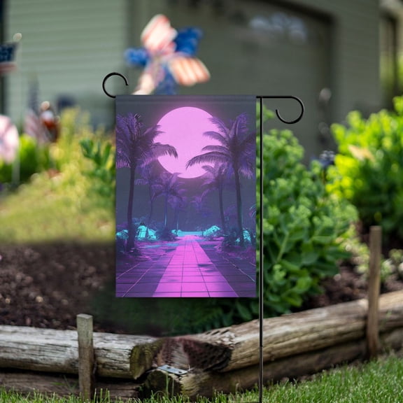 Yayeee Garden Flag 12" x 18" Double Sided Outdoor Yard Lawn Holiday Decorations, Pink Neon Road
