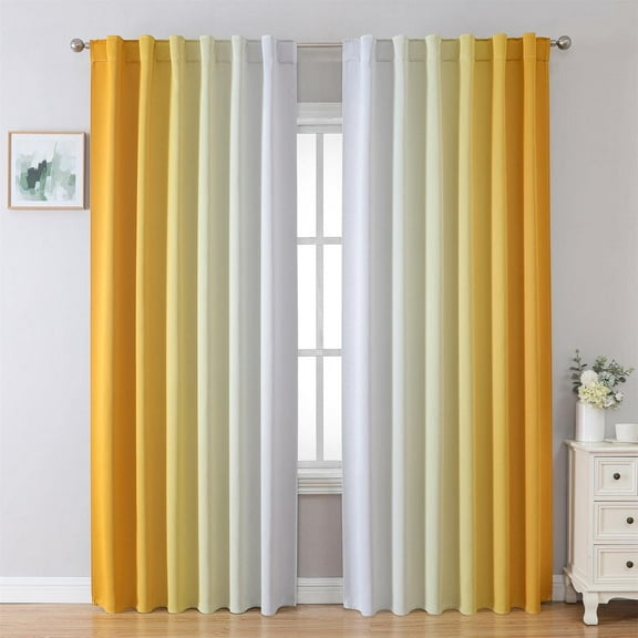 Blackout Curtains & Drapes for Bedroom Living Room Long Yellow and White Room Darkening Ombre Curtains Rod Pocket 42"W x 96"L (Pack of 2)