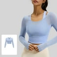 thumbnail image 4 of Vivianyn HD Women's Sheer Mesh Long Sleeve Crop Top, Casual Workout Top,Light Blue,Size S-XXL, 4 of 9