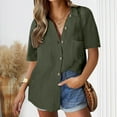 thumbnail image 2 of Zpanxa Womens Summer Tops, Women's Solid Color Linen Shirt Cotton Button Up Shirt Short Sleeve Loose Collared Casual Army Green S, 2 of 8