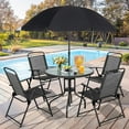 thumbnail image 2 of Wubio 6 Piece Folding Patio Dining Set,Small Metal Outdoor Garden Patio Table and Chair Set w/Umbrella for Lawn,Deck,Backyard,Black, 2 of 9